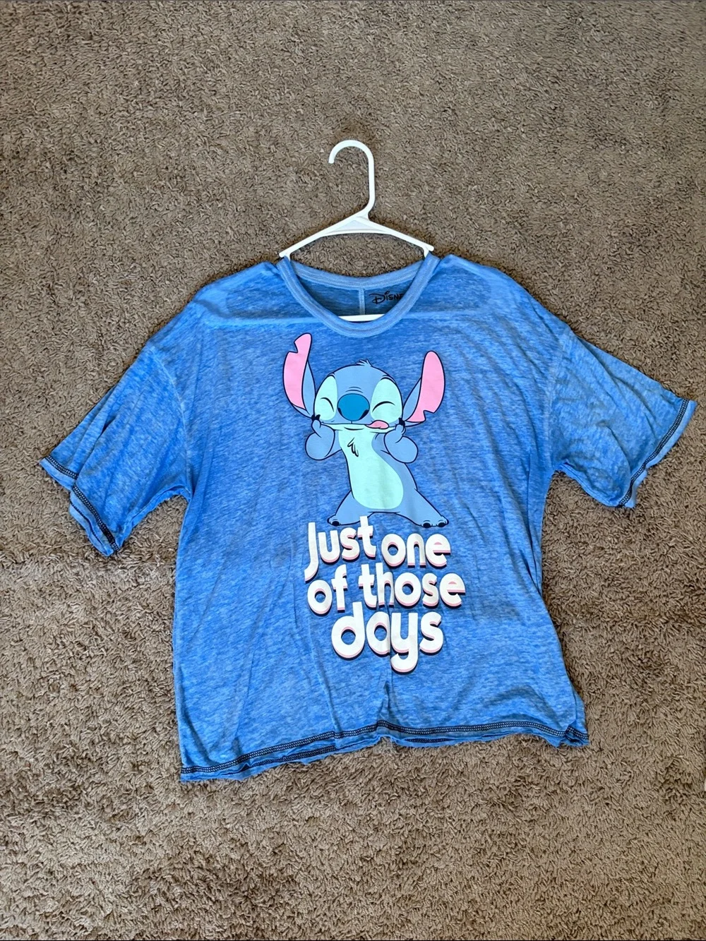 Disney Blue Stitch Tee with Pink Accent Graphic